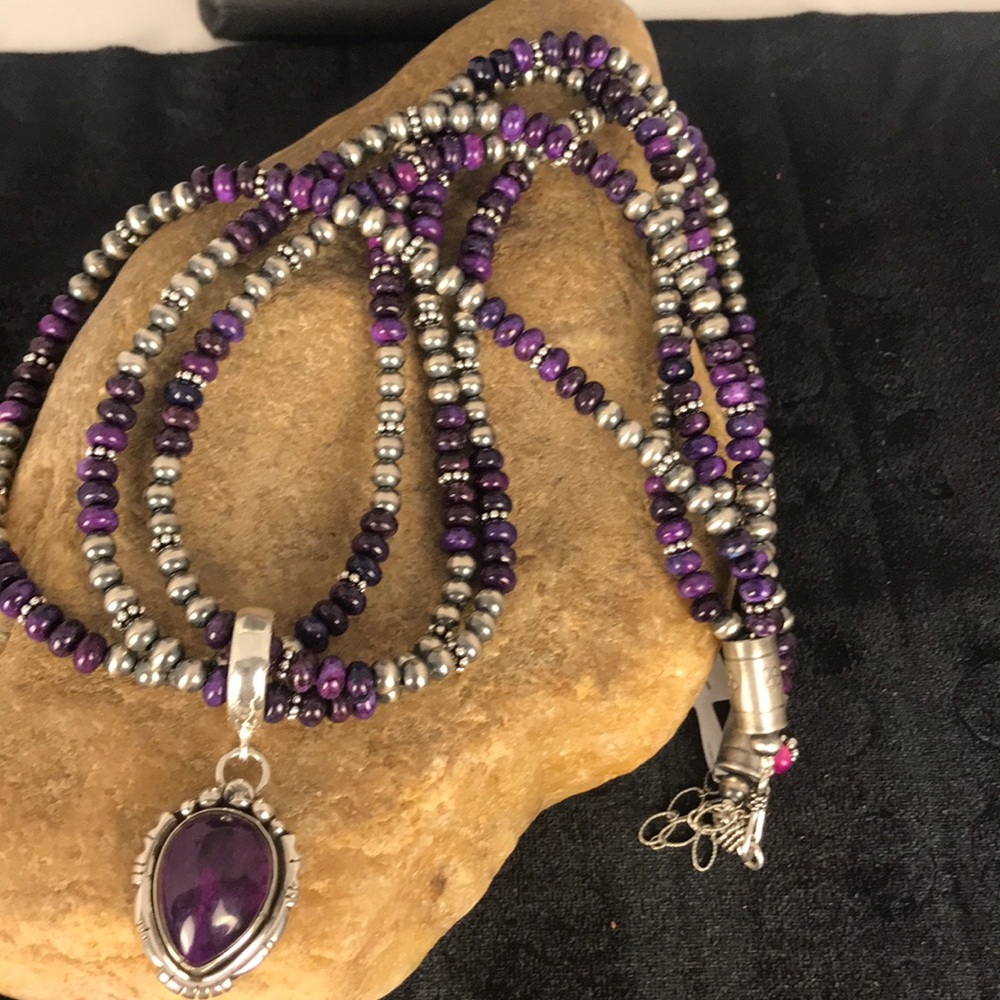 Women Purple Sugilite Sterling Silver Necklace Pen